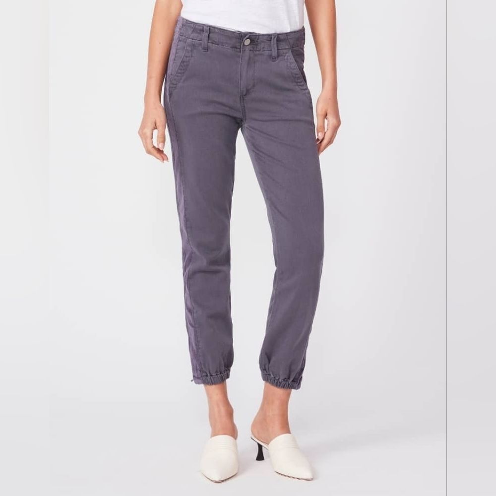 PAIGE Mayslie Jogger with Velvet Side Stripe Vintage Pearl Grey Size 28